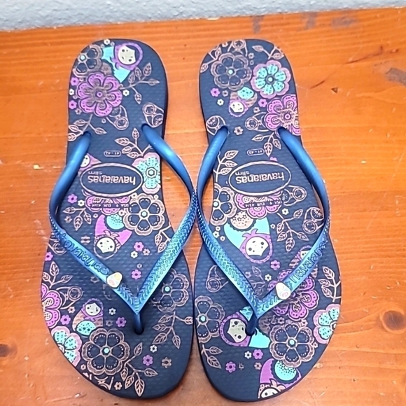 HAVAIANAS SLIM ORGANIC 3GARNETS AND SAPPHIRE THONG FLIP FLOP WOMEN'S SANDAL 41 - Picture 1 of 7